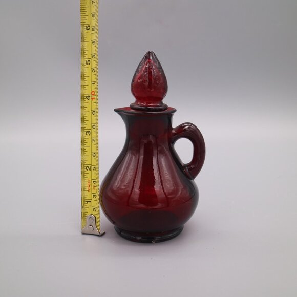 Vintage Avon Ruby Red Glass Cruets Pitcher Decanter Strawberry With Stopper - Picture 5 of 7